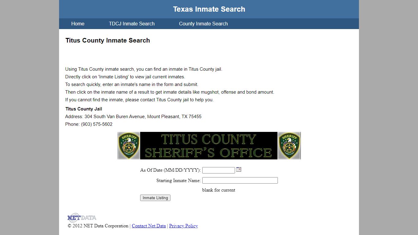 Titus County Jail Inmate Search